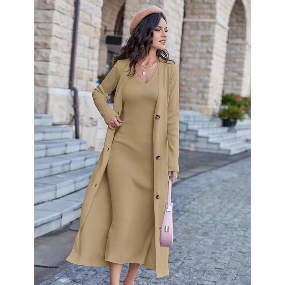 Rouge! Dresses & Skirts - 2 Piece Set: Knit Midi Pencil Dress and Long Cardigan Button Through